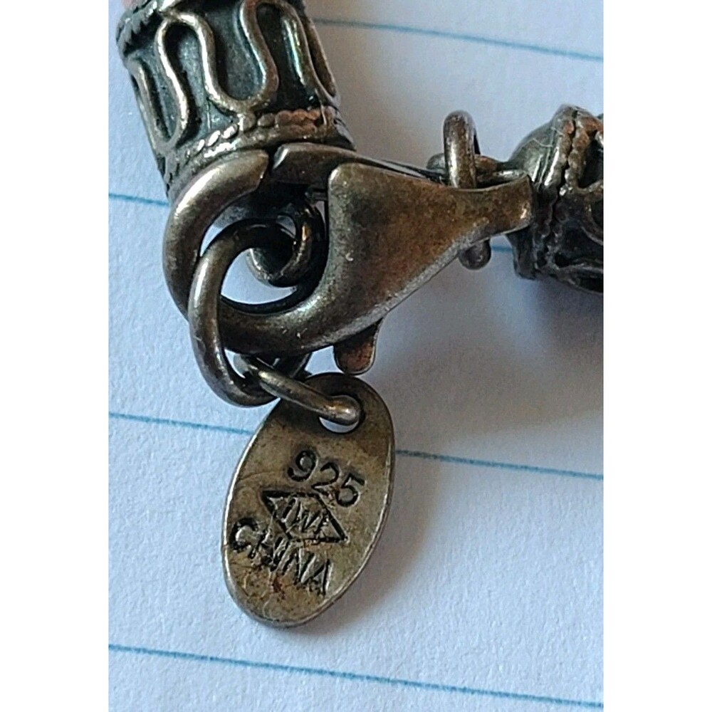 Vintage Honora Button Pearl Beaded Sterling 925 Braided Camel  Leather Bracelet - Picture 3 of 3